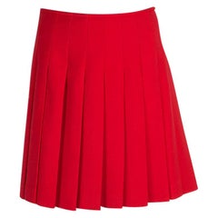 PRADA red wool blend PLEATED Skirt 42 M