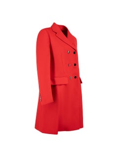 Prada Red Wool Double-Breasted Mid Length Coat Size M