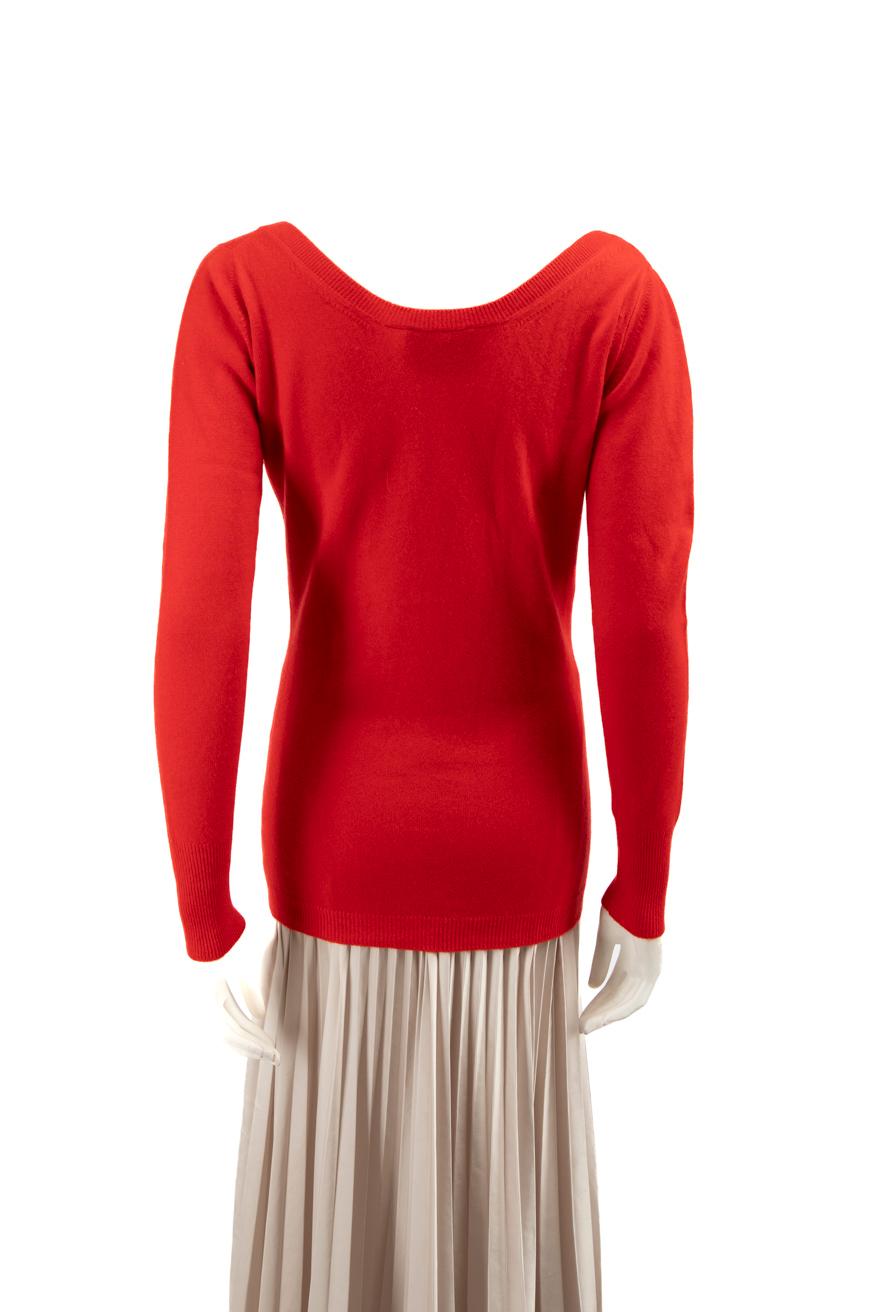 Rouge Prada - Pull en laine fine tricotée rouge, taille M en vente