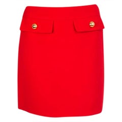 PRADA red wool FLAP POCKET Short Skirt 42 M