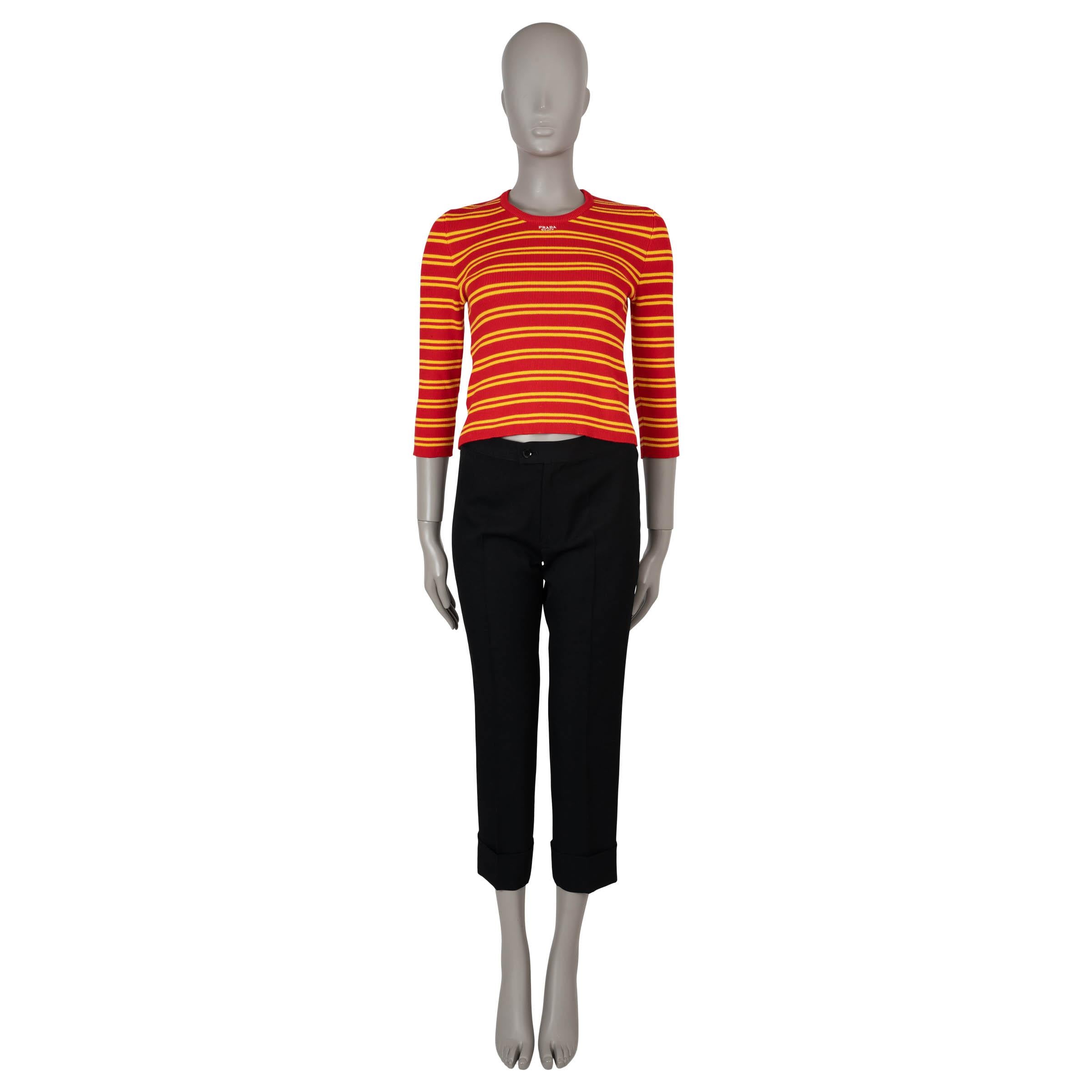 PRADA red & yellow cotton 2023 STRIPED Sweater 42 M In Excellent Condition In Zürich, CH
