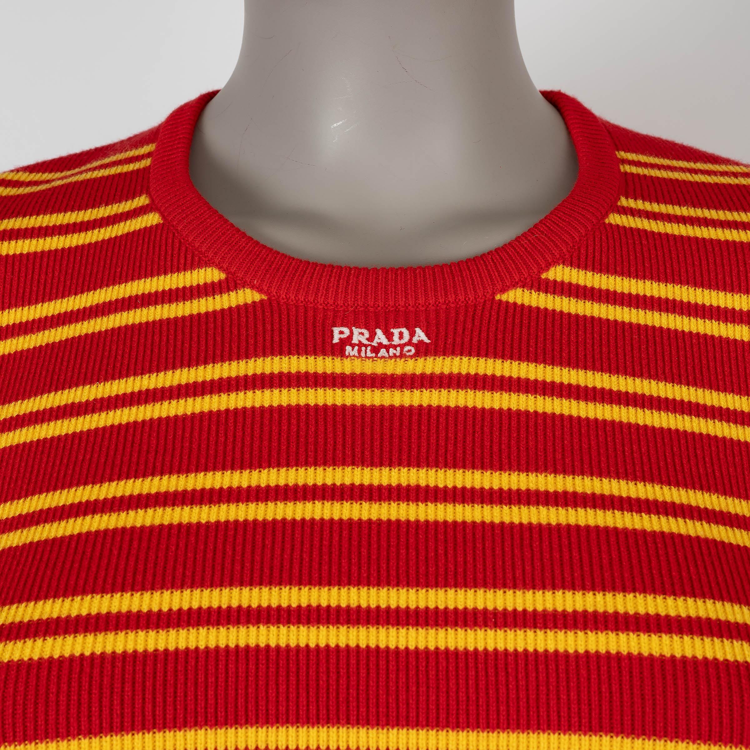 Women's PRADA red & yellow cotton 2023 STRIPED Sweater 42 M