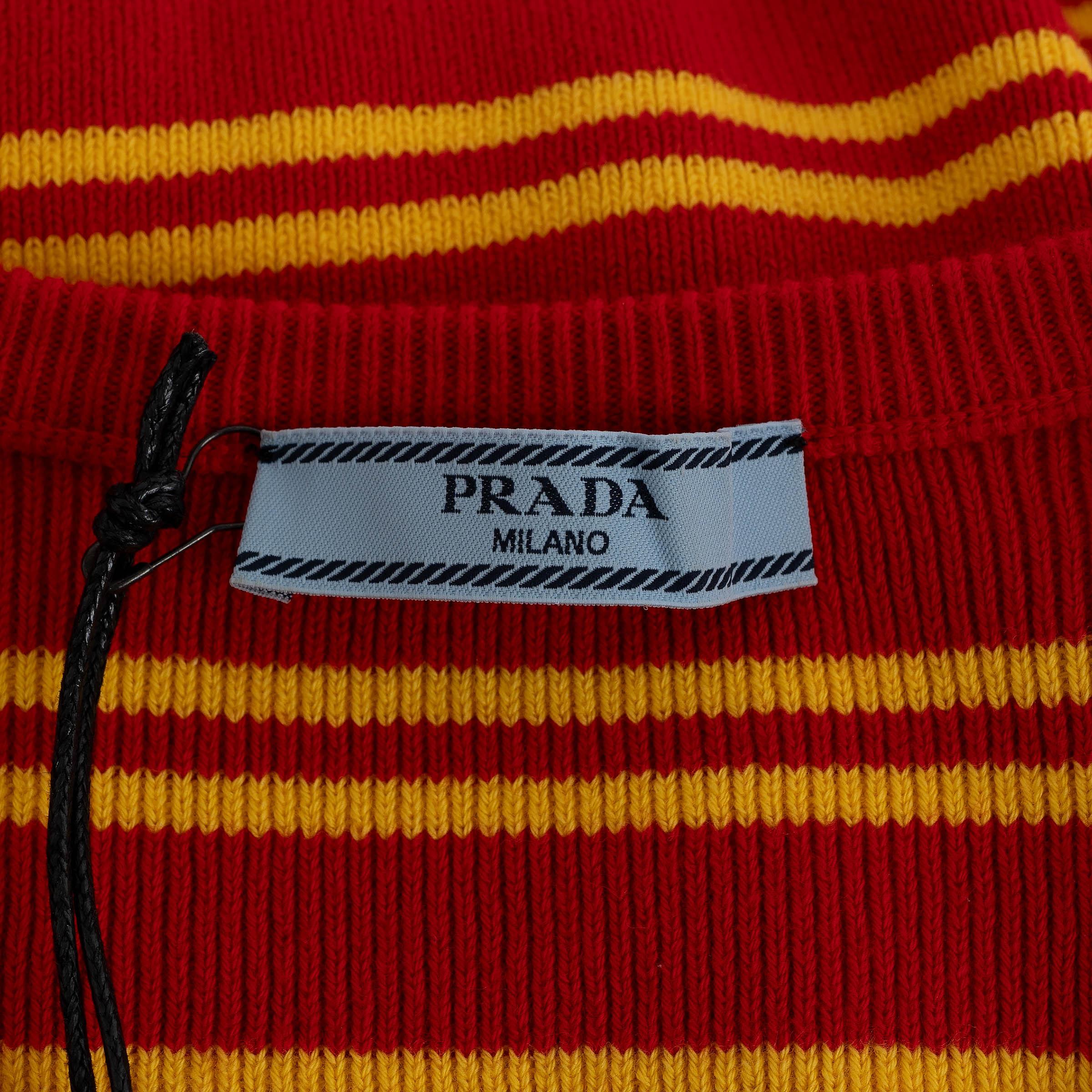 PRADA red & yellow cotton 2023 STRIPED Sweater 42 M 1