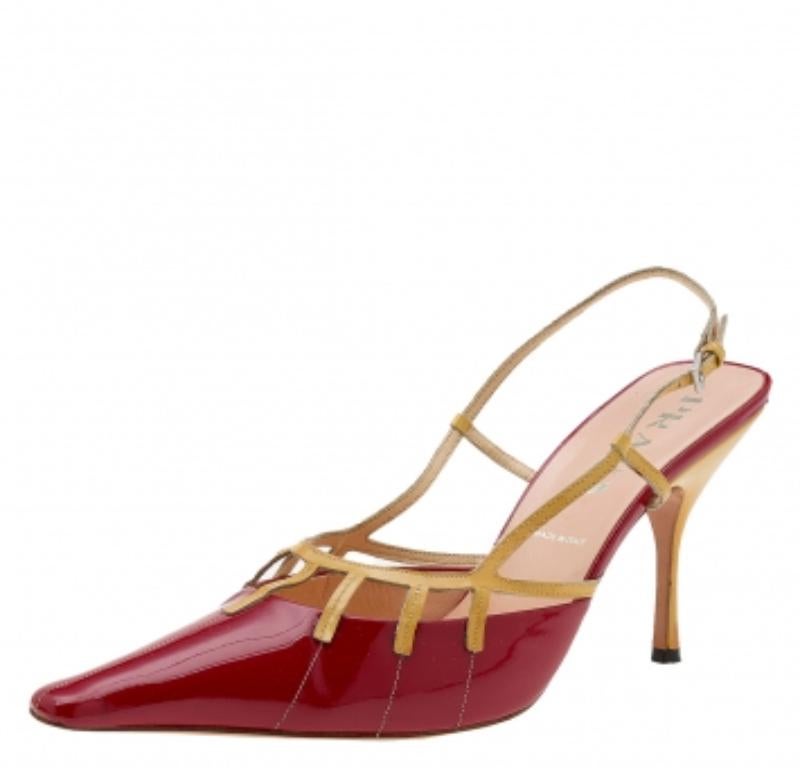 Women's Prada Red/Yellow Patent Leather Slingback Sandals Size 39.5 For Sale