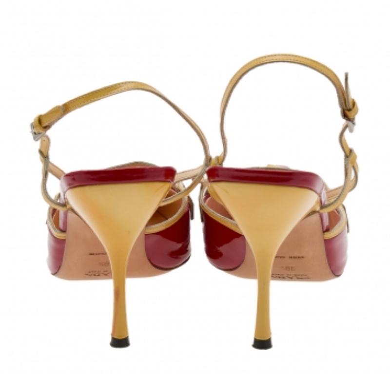 Prada Red/Yellow Patent Leather Slingback Sandals Size 39.5 For Sale 1
