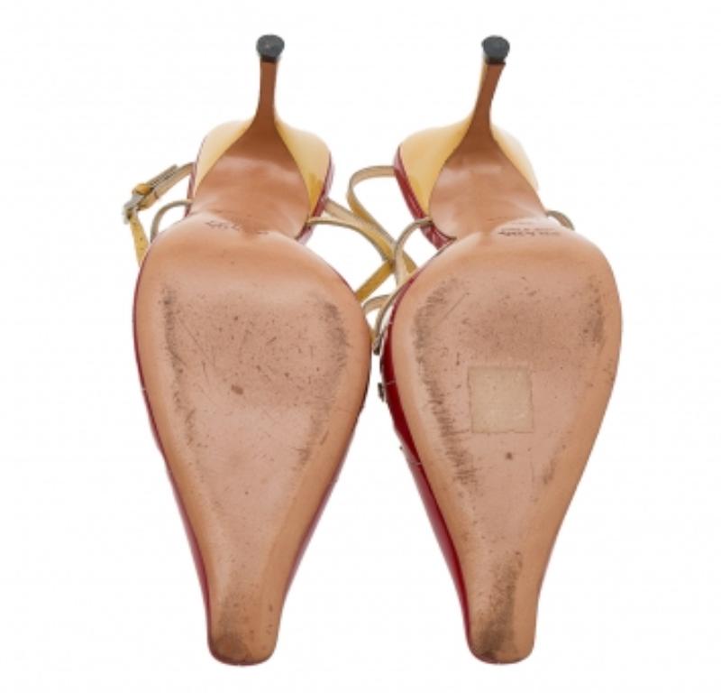 Prada Red/Yellow Patent Leather Slingback Sandals Size 39.5 For Sale 2