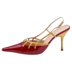 Prada Red/Yellow Patent Leather Slingback Sandals Size 39.5