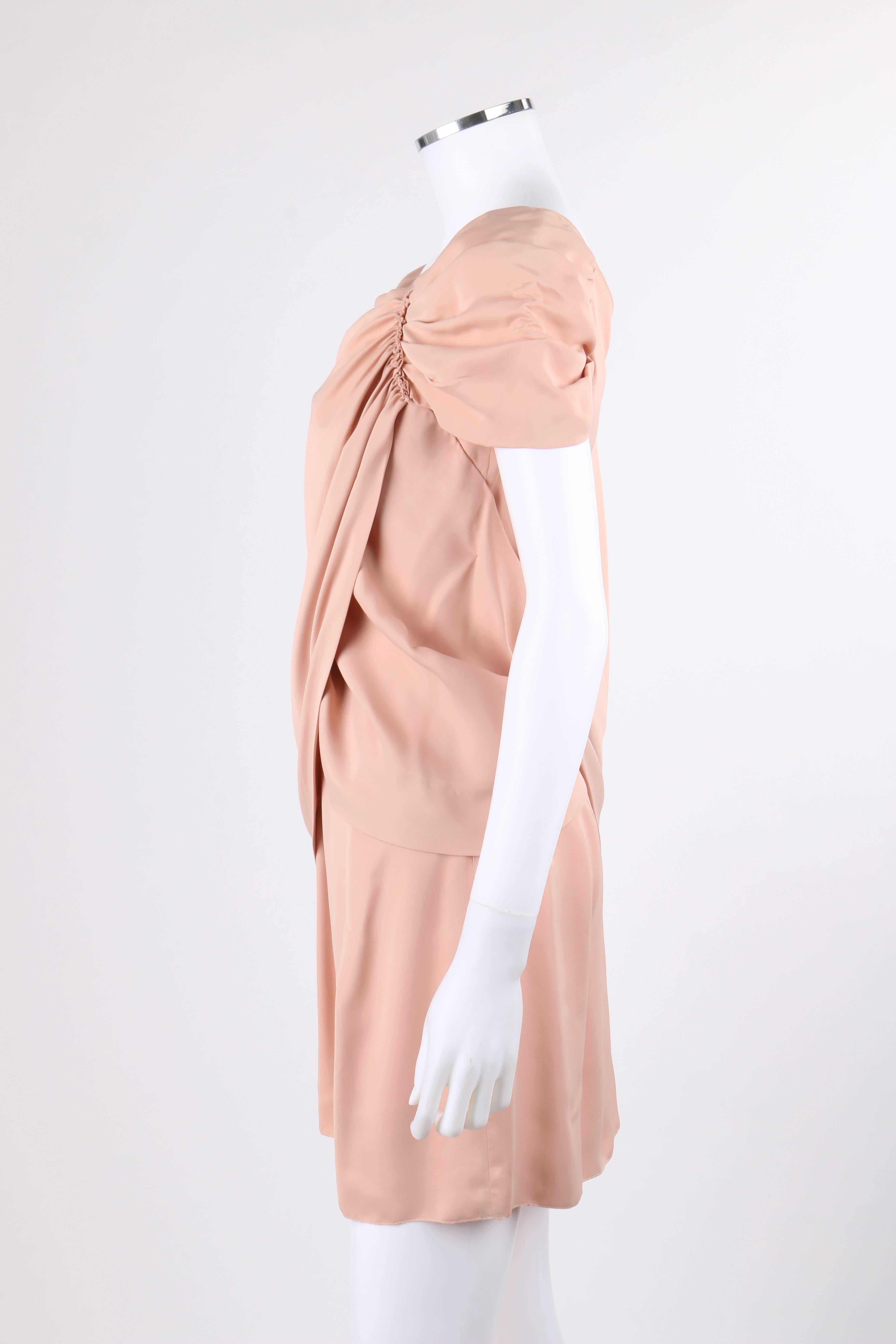 Orange PRADA Resort 2010 Blush Pink Silk Asymmetrical Draped Shift Cocktail Dress For Sale