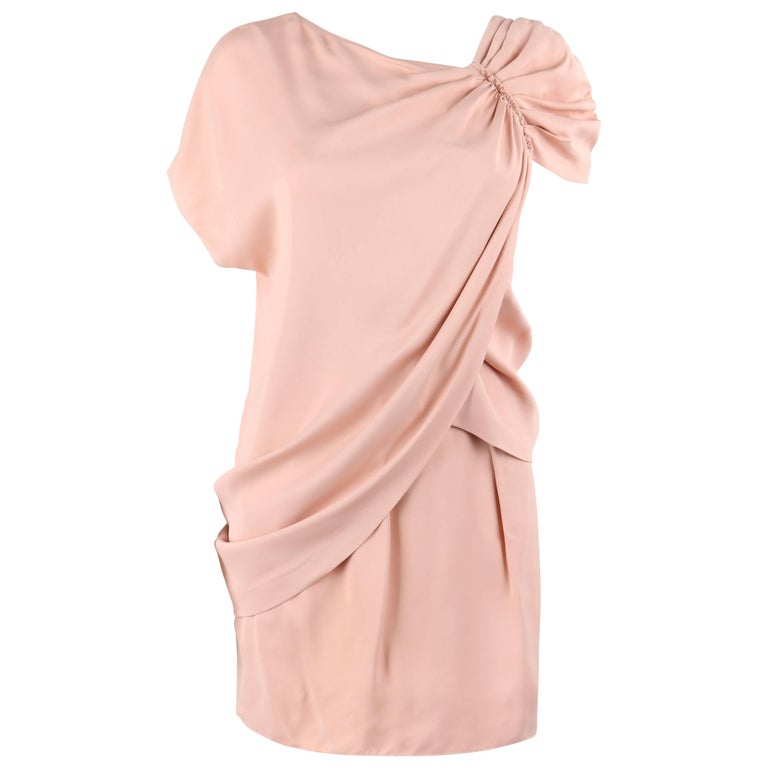 PRADA Resort 2010 Blush Pink Silk Asymmetrical Draped Shift Cocktail Dress  For Sale at 1stDibs | pink prada dress, prada pink dress