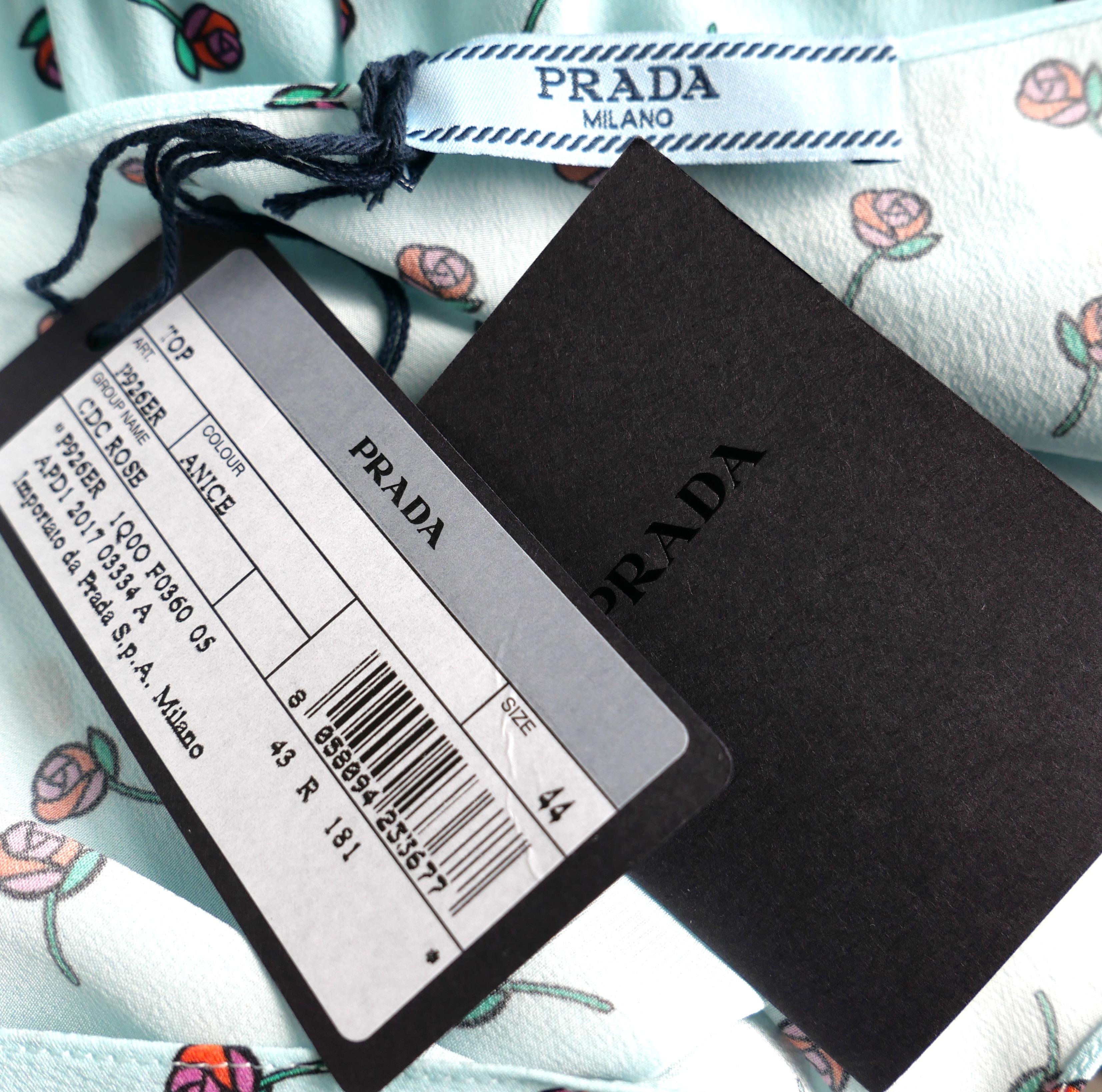 Prada Resort 2017 Rose Print Bow Shoulder Sleeveless Silk Blouse For Sale 1