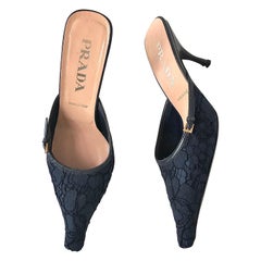 Prada Retro Vintage Buckle Lace Detail Pointed Toe Heeled Mules Pumps 39