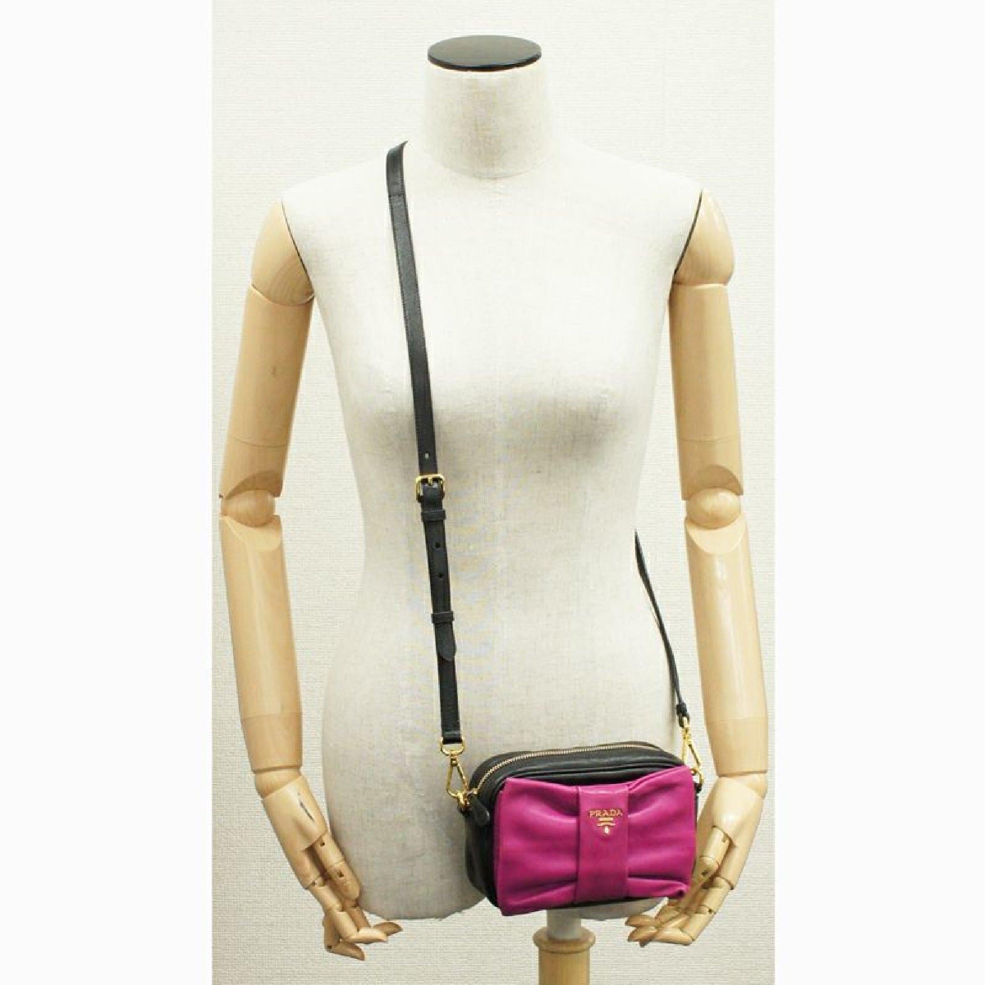 PRADA ribbon motif Mini shoulder 2WAY pouch Womens shoulder bag pink x black x g 9