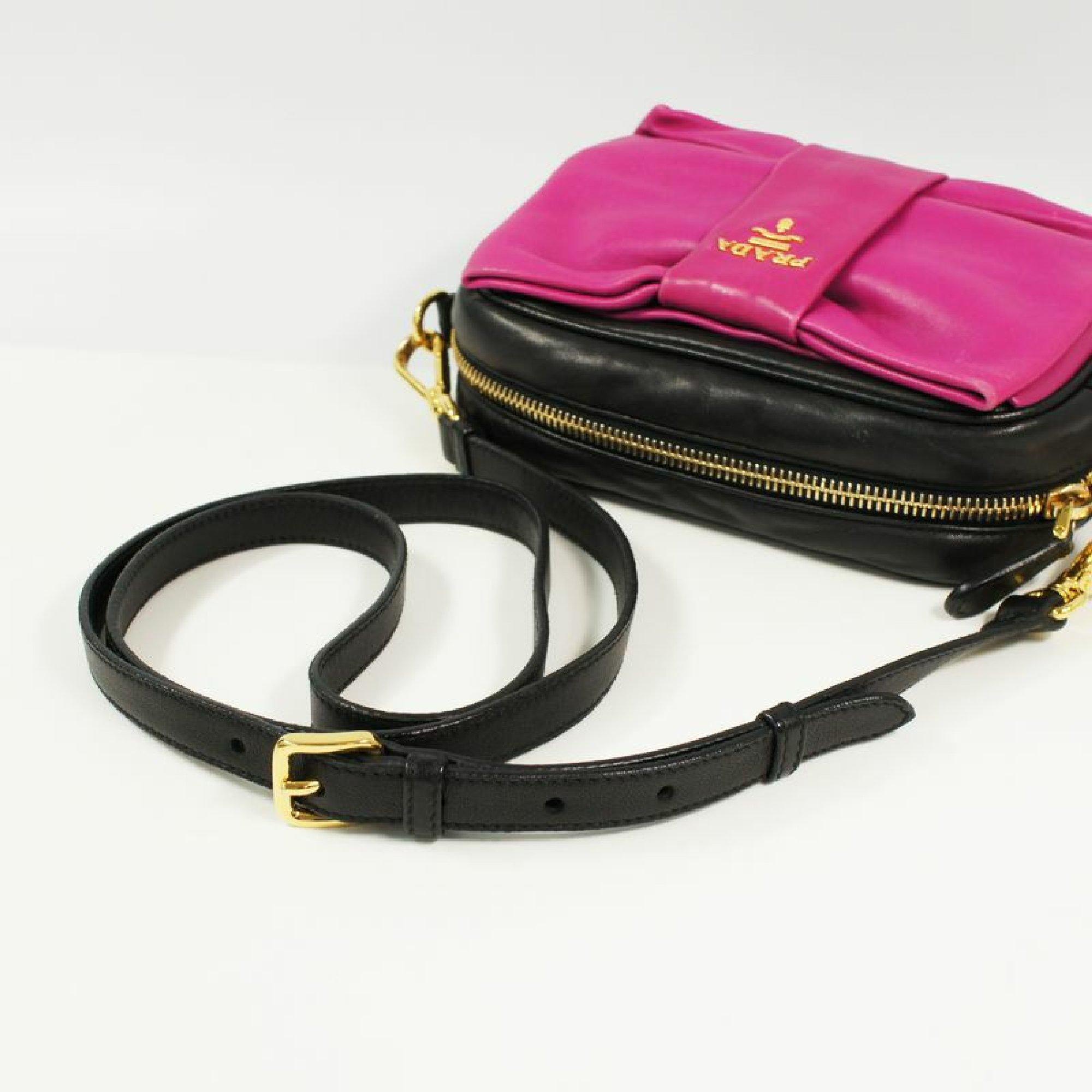 PRADA ribbon motif Mini shoulder 2WAY pouch Womens shoulder bag pink x black x g 4