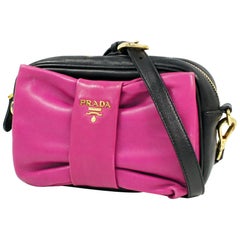 Vintage PRADA ribbon motif Mini shoulder 2WAY pouch Womens shoulder bag pink x black x g