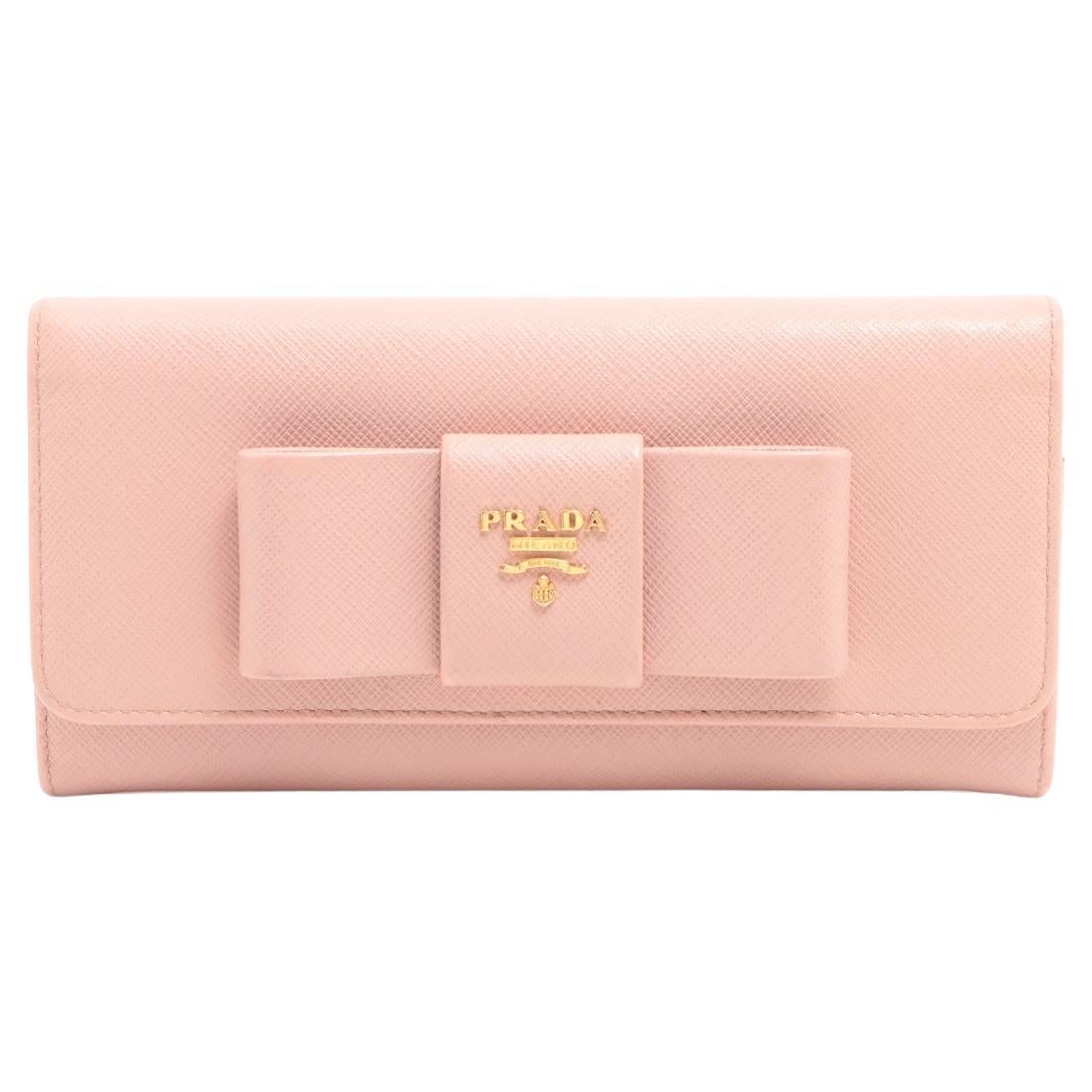 Prada Ribbon Saffiano Leather Wallet Pink For Sale