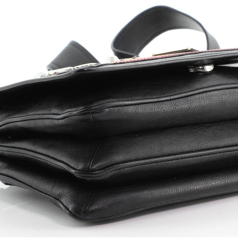 Black Prada Robot Flap Shoulder Bag Mixed Media Leather Small