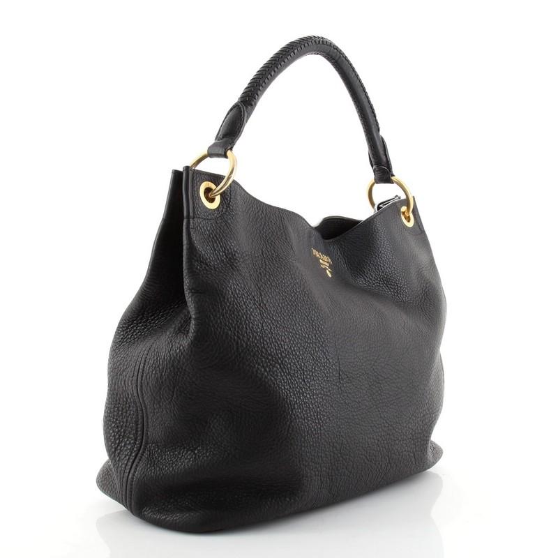 Black Prada Rolled Hobo Vitello Daino Large