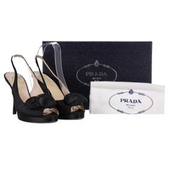 Prada Rose Detail Satin Peep-Toe Pumps