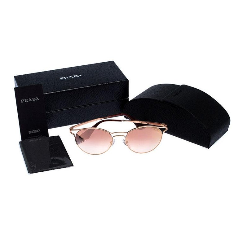 Prada Rose Gold SPR 62S Mirror Cinema Round Sunglasses For Sale at 1stDibs