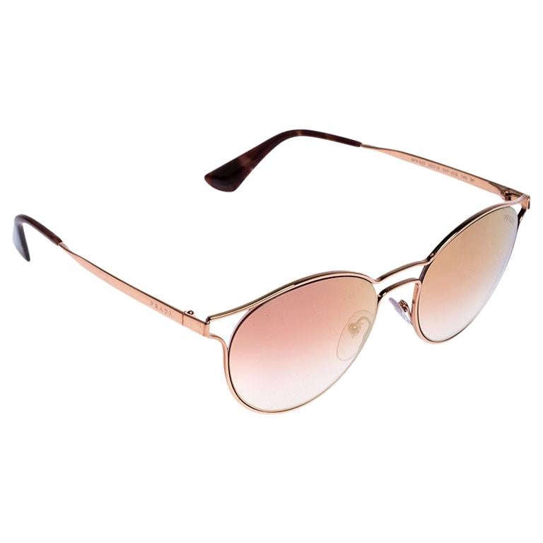 Prada Rose Gold SPR 62S Mirror Cinema Round Sunglasses For Sale at 1stDibs