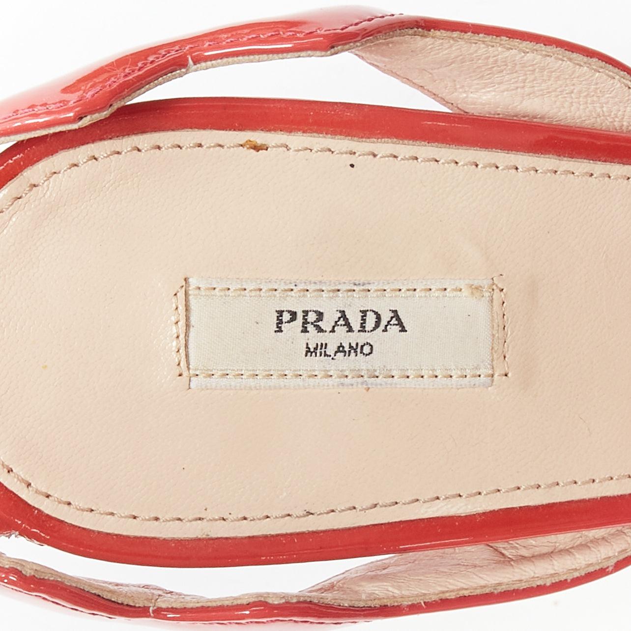 PRADA rose pink patent leather squiggly strap sandal heels EU38.5 For Sale 5