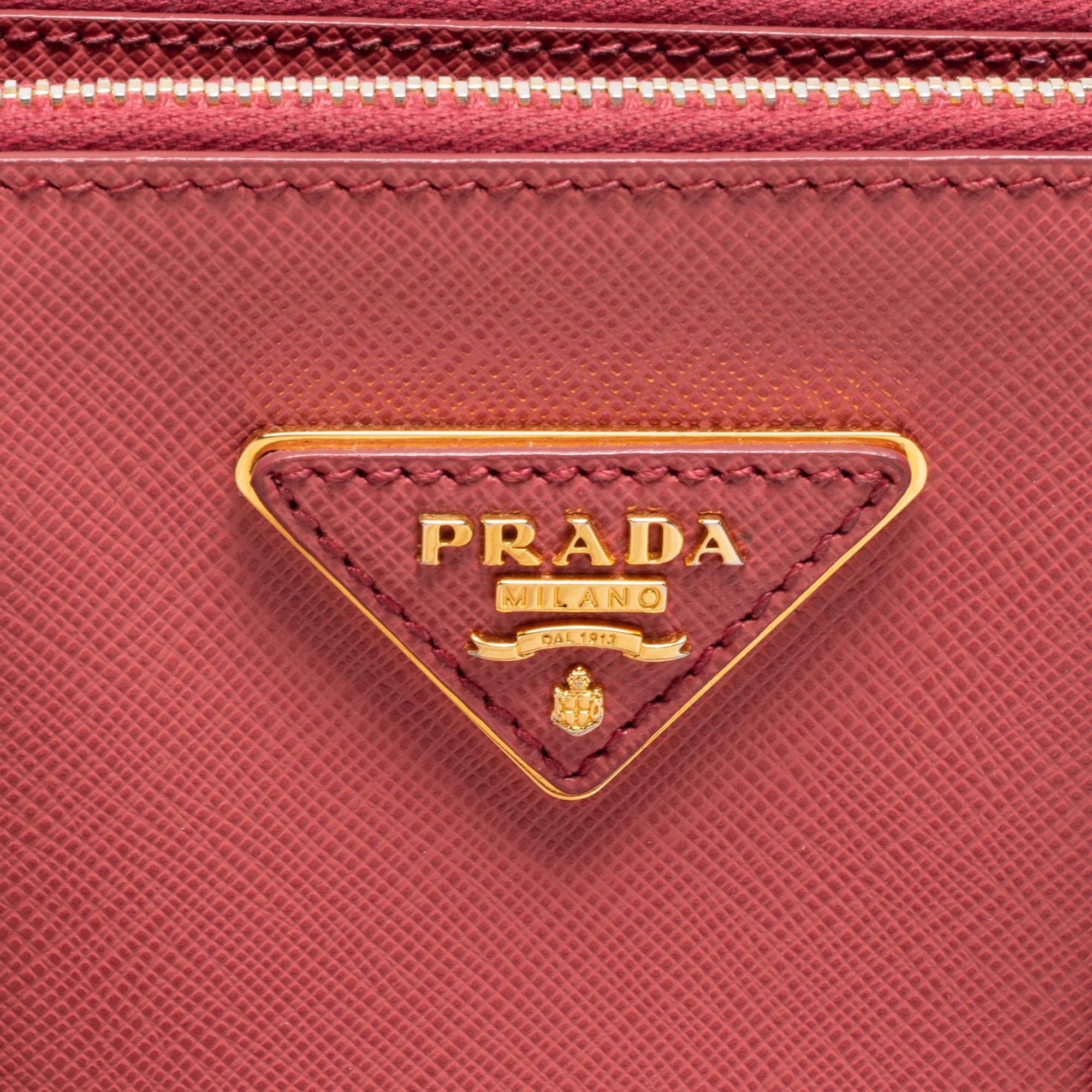 Prada Rose Pink Saffiano Leather Small Double Zip Tote 4