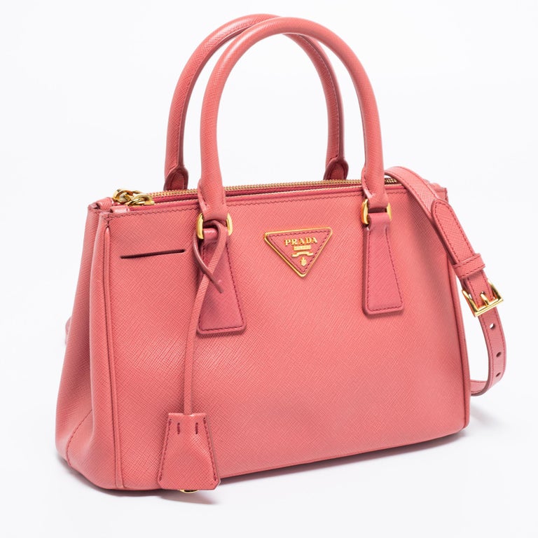 Prada Rose Pink Saffiano Leather Small Double Zip Tote For Sale at 1stDibs  | prada bag, prada handbags, prada pink purse