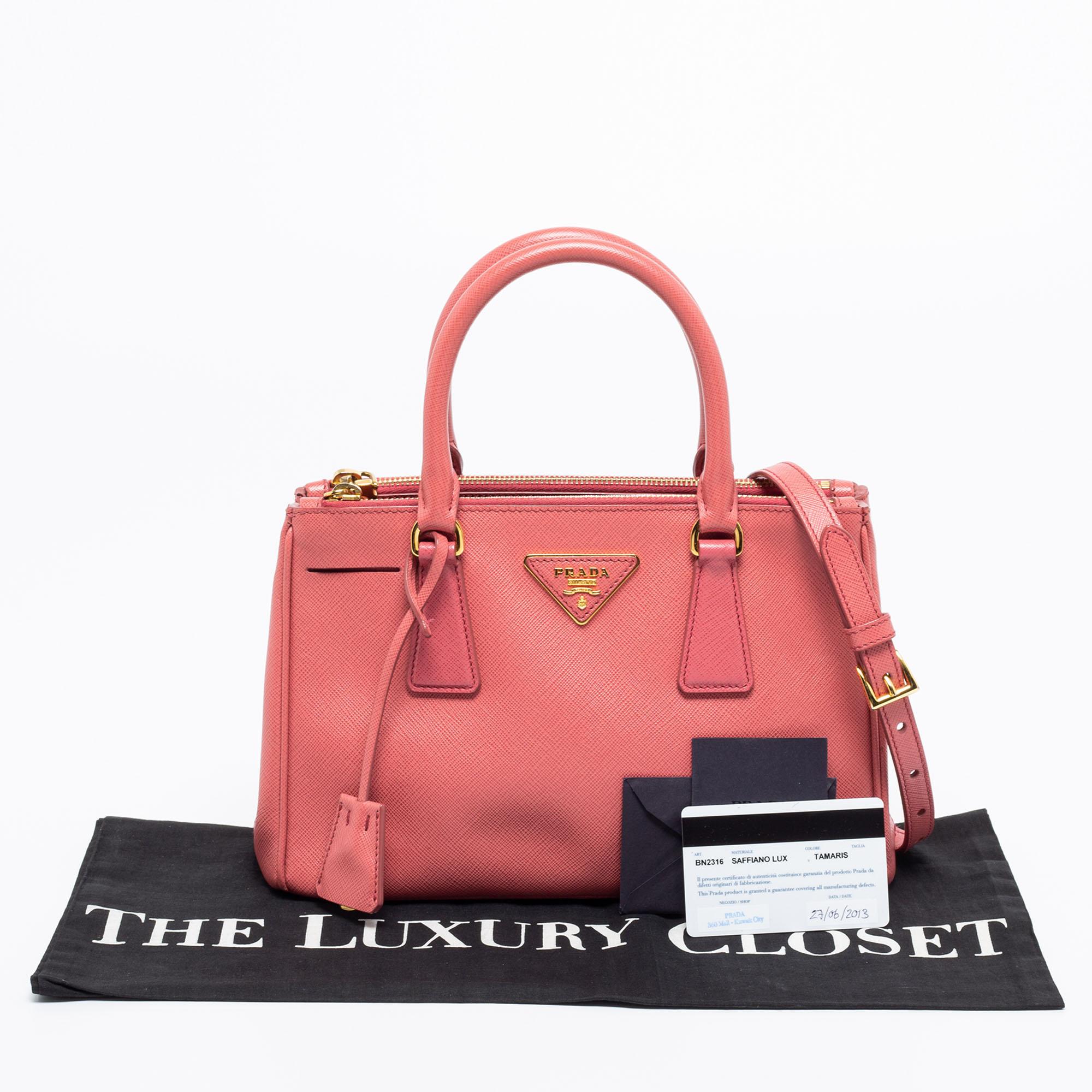 Prada Rose Pink Saffiano Leather Small Double Zip Tote 1