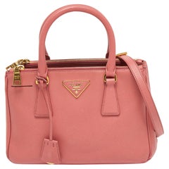 Prada Rose Pink Saffiano Leather Small Double Zip Tote