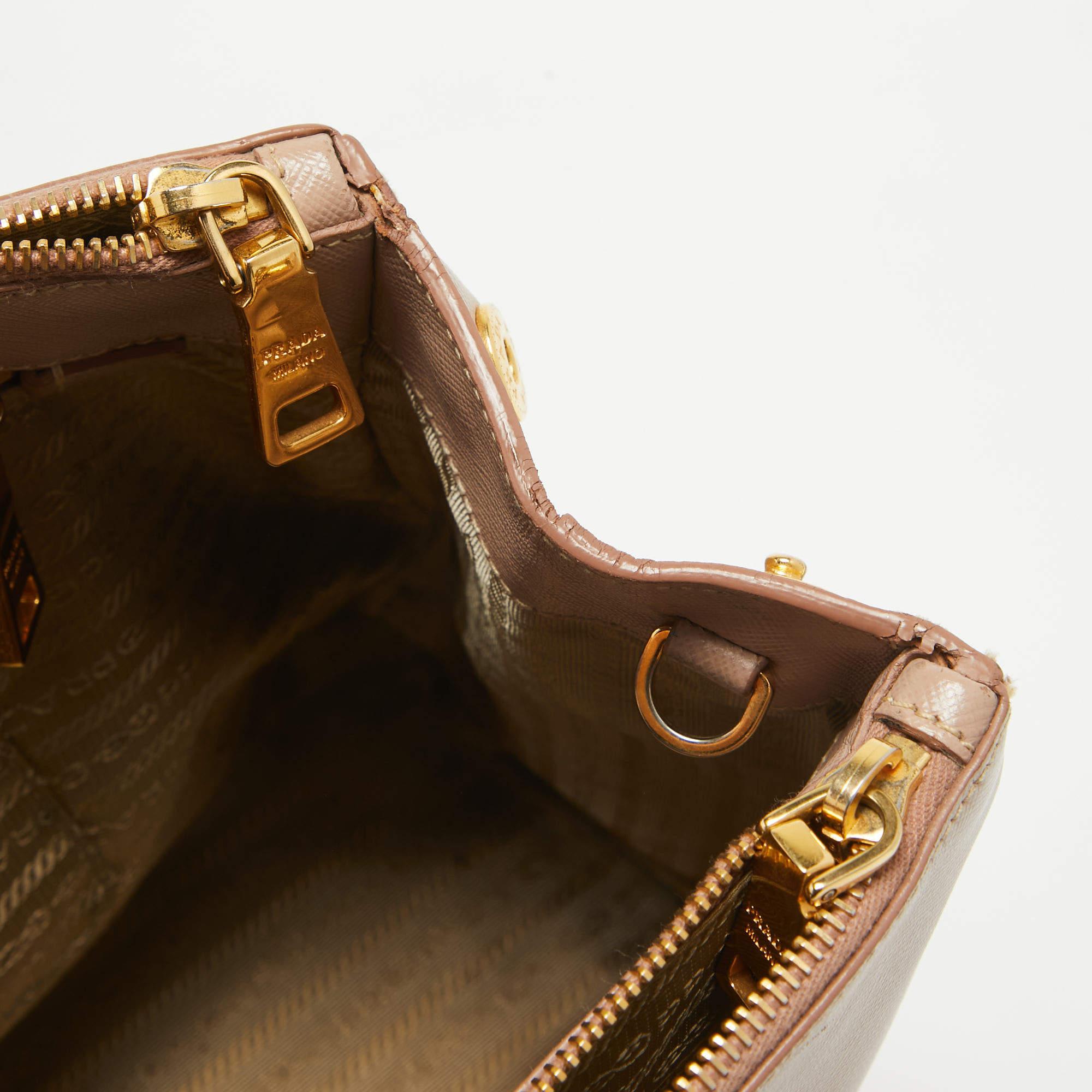 Prada Rose Poudre Saffiano Lux Leather Medium Double Zip Tote For Sale 11