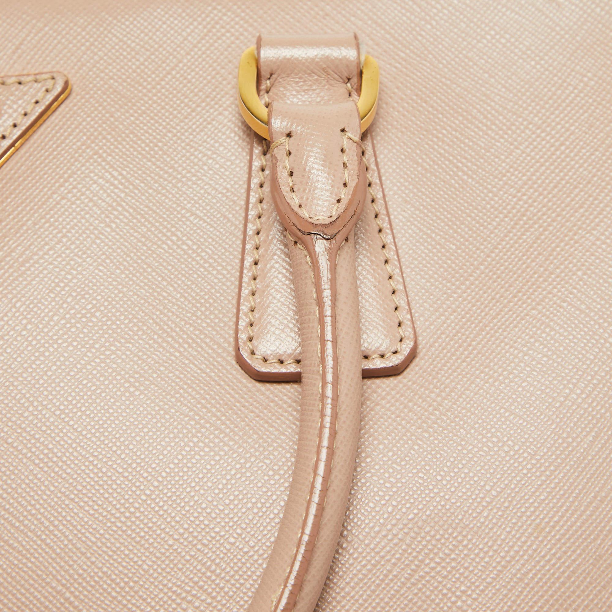 Prada Rose Poudre Saffiano Lux Leather Medium Double Zip Tote For Sale 16