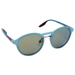 Prada Round Metal Rubber and Light Reflective Mirror Lenses Sunglasses