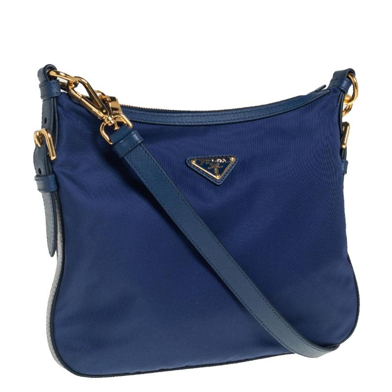 Prada nylon top crossbody bag blue