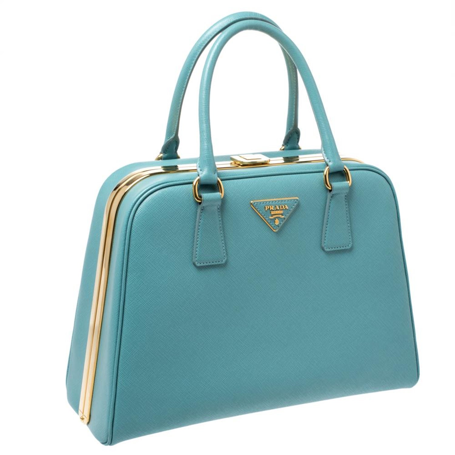 Prada Royal Blue Saffiano Leather Pyramid Frame Top Handle Bag For Sale at  1stDibs | prada pyramid frame bag, prada pyramid bag