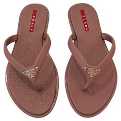 Used Prada Rubber Logo Flip Flop Sandals