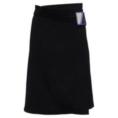 Prada Rubber-Patch Accent Midi Skirt in Black Cotton