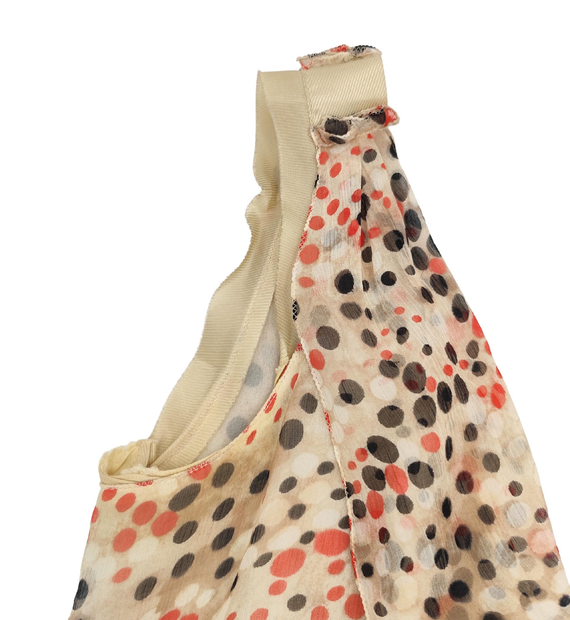 Prada ruched silk multicolor polkadot print top and skirt set For Sale 5