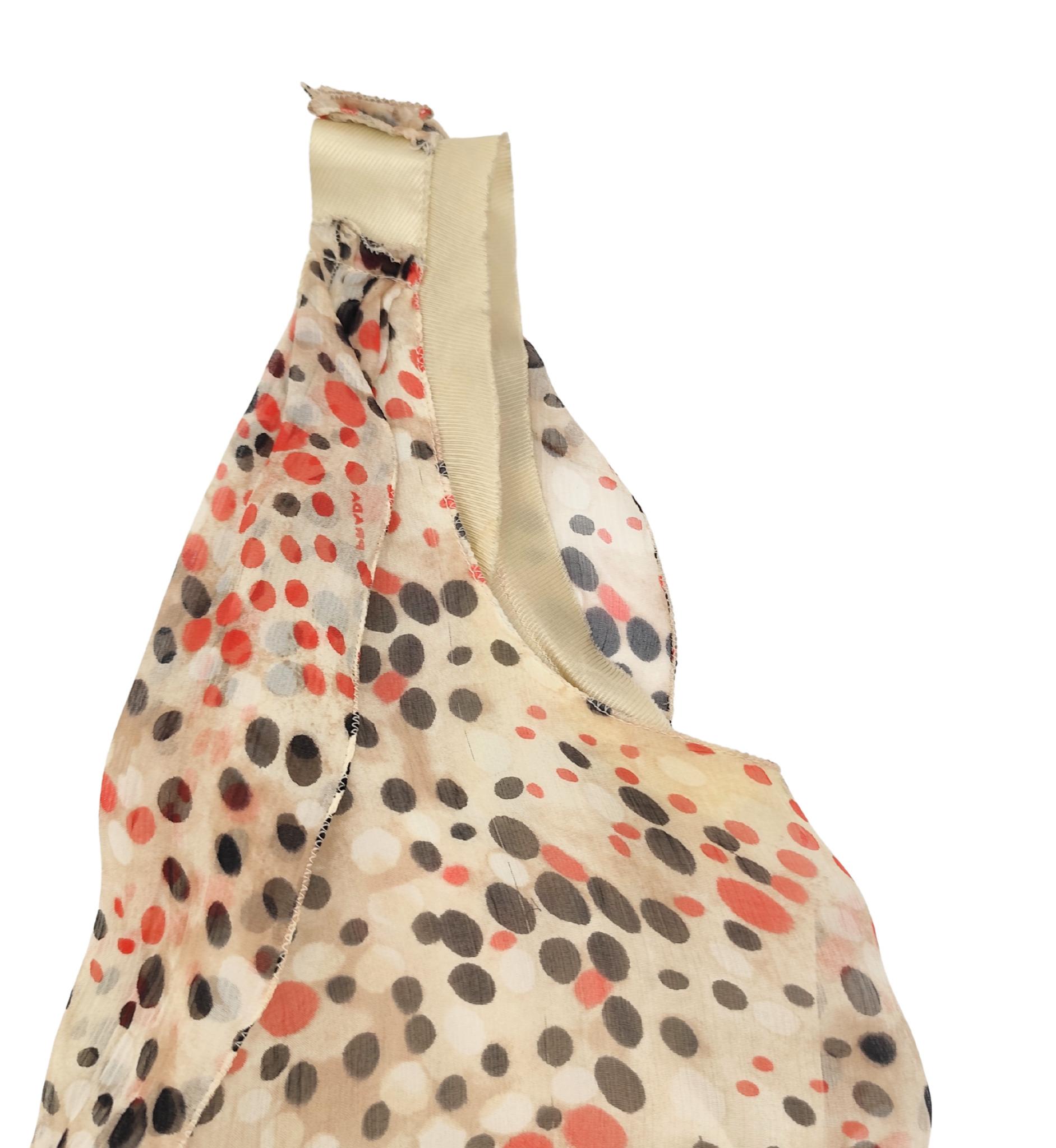 Prada ruched silk multicolor polkadot print top and skirt set For Sale 6