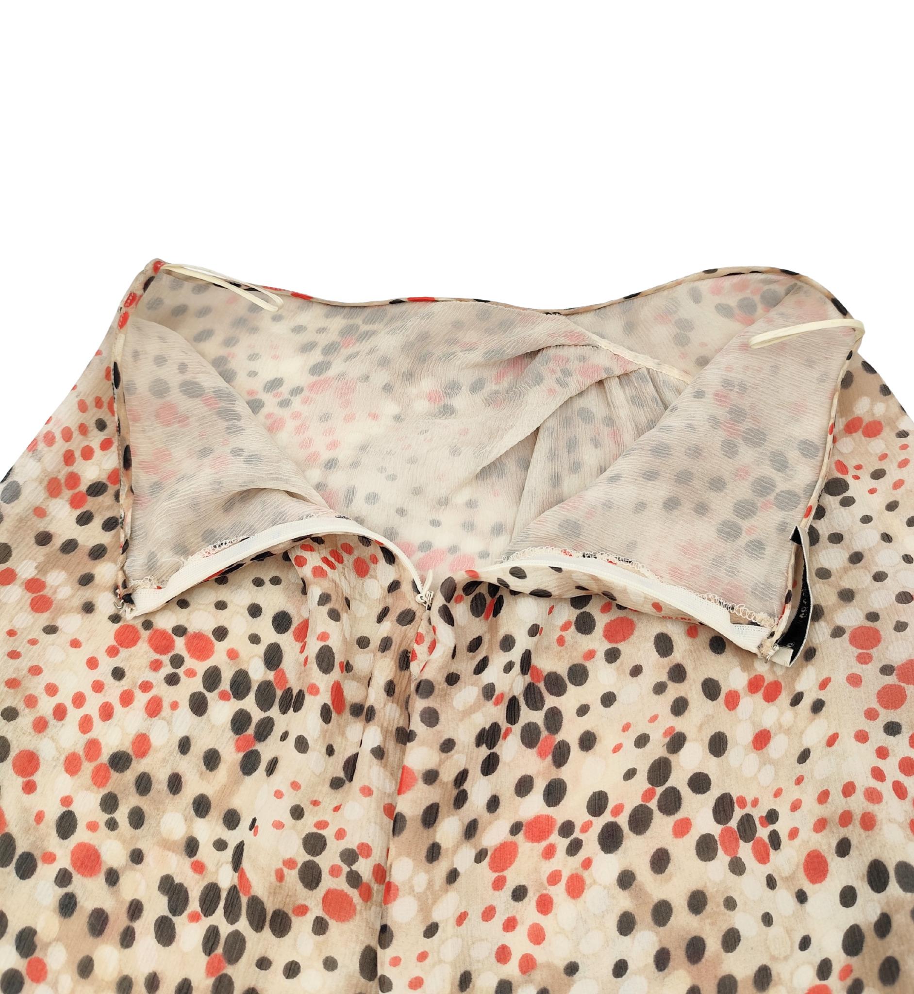 Prada ruched silk multicolor polkadot print top and skirt set For Sale 8