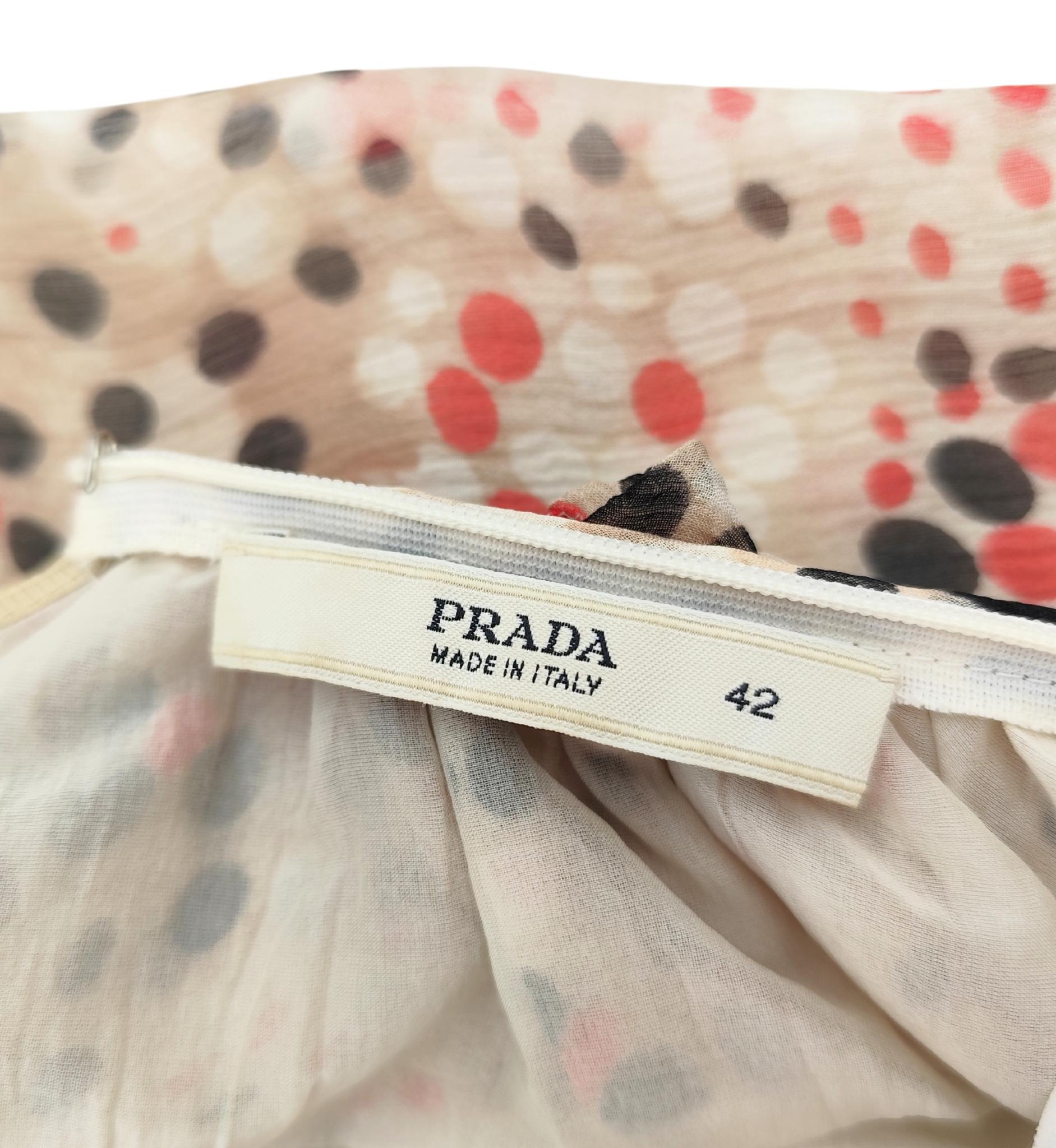 Prada ruched silk multicolor polkadot print top and skirt set For Sale 9