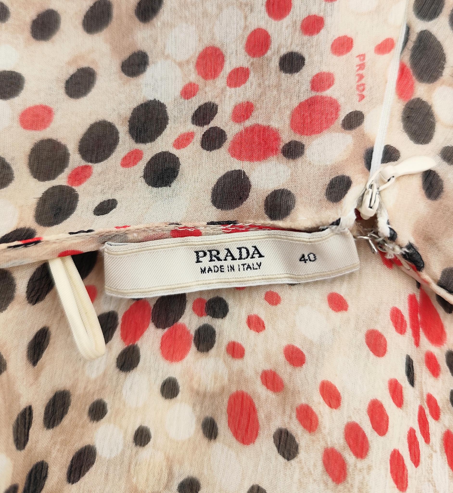 Prada ruched silk multicolor polkadot print top and skirt set For Sale 10