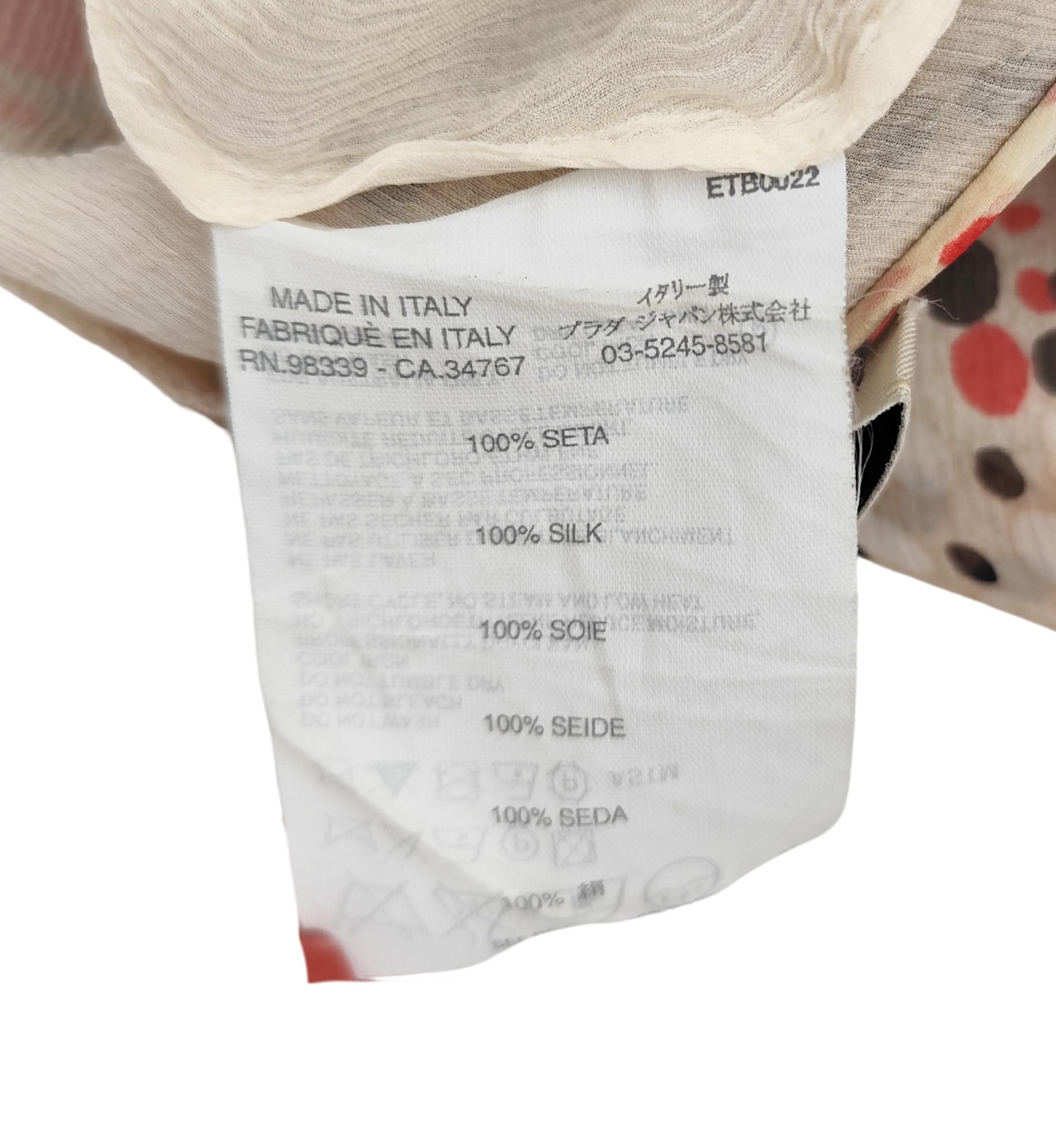 Prada ruched silk multicolor polkadot print top and skirt set For Sale 15