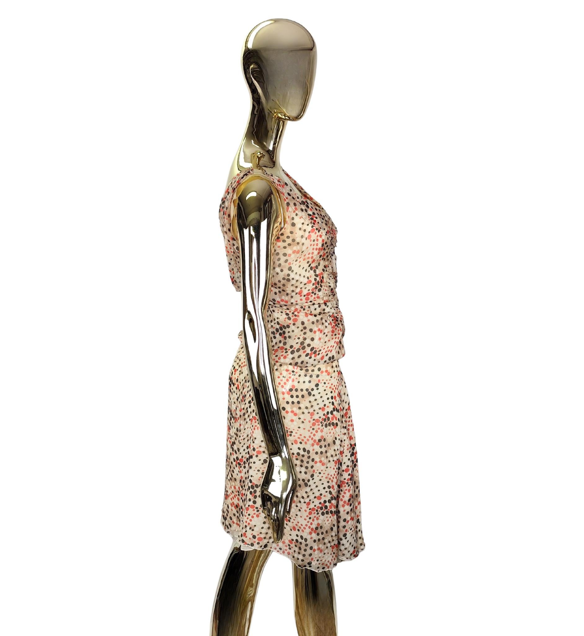 Prada ruched silk multicolor polkadot print top and skirt set In Good Condition For Sale In Milano, IT