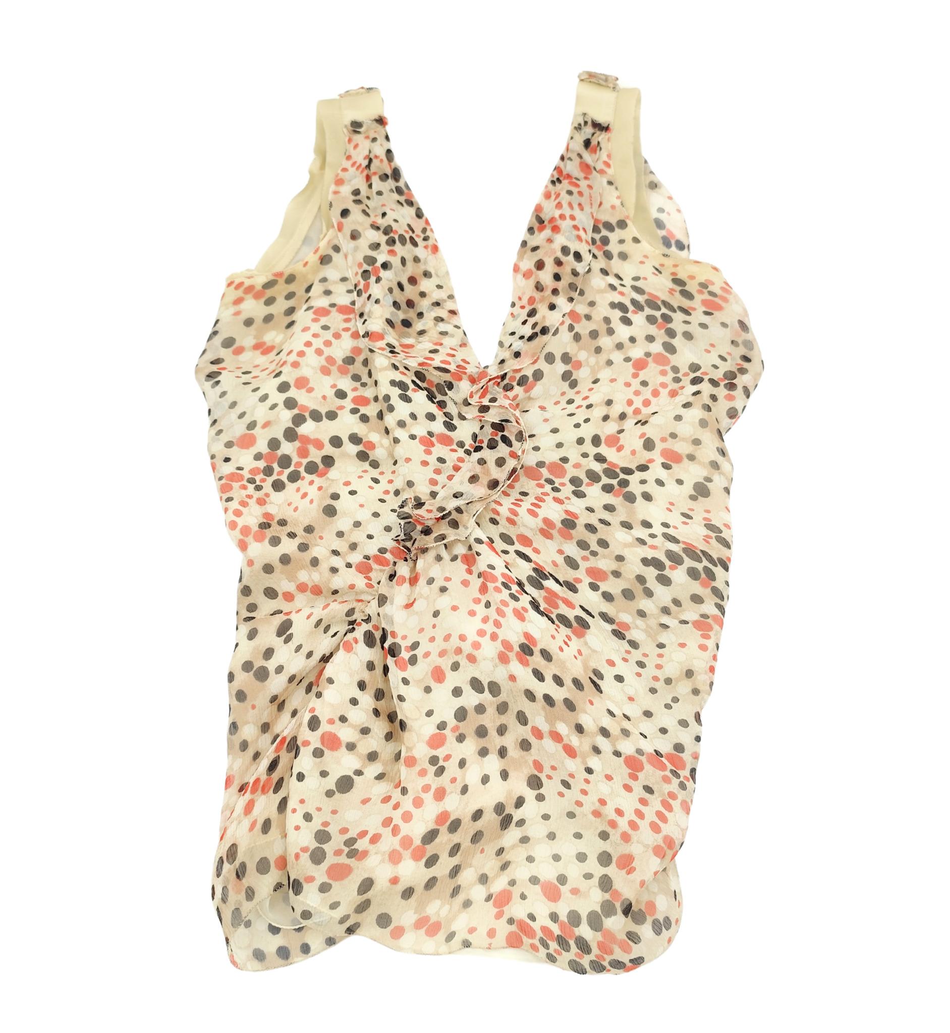 Women's Prada ruched silk multicolor polkadot print top and skirt set For Sale