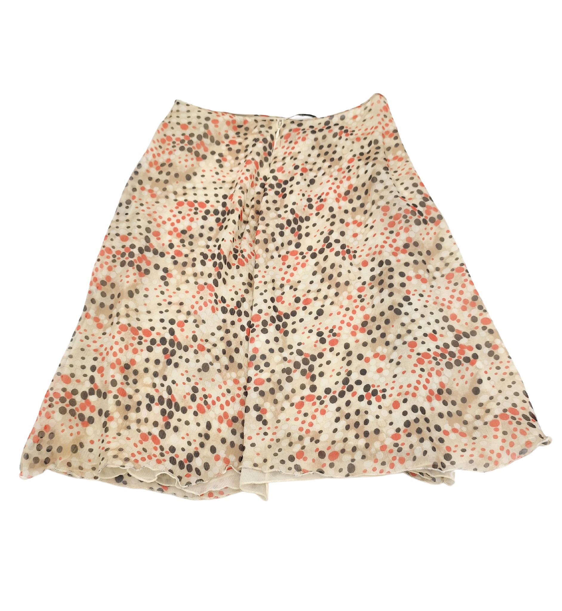 Prada ruched silk multicolor polkadot print top and skirt set For Sale 3