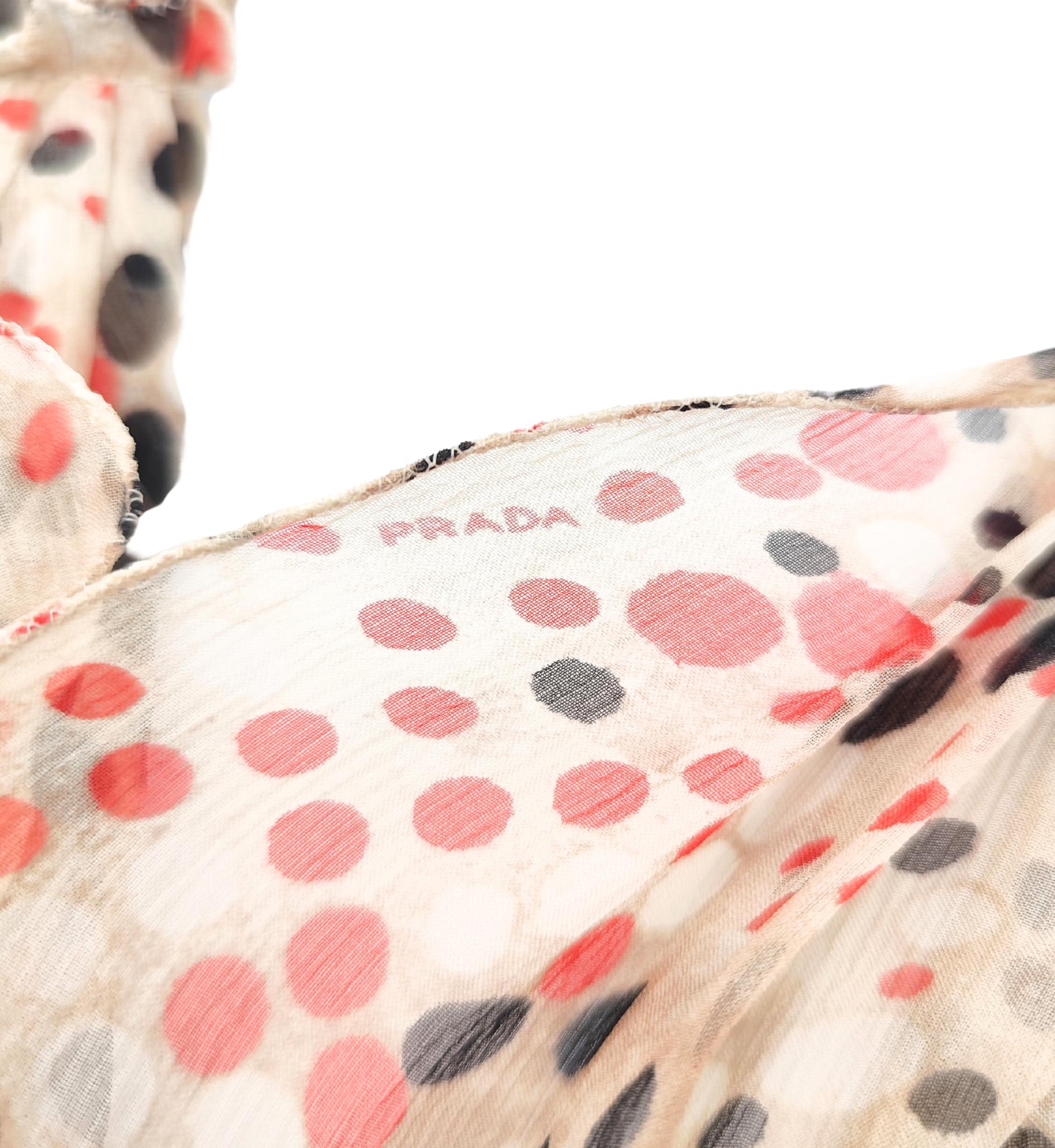 Prada ruched silk multicolor polkadot print top and skirt set For Sale 4