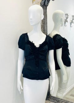 Prada Ruffle & Lace Detailed Silk Top