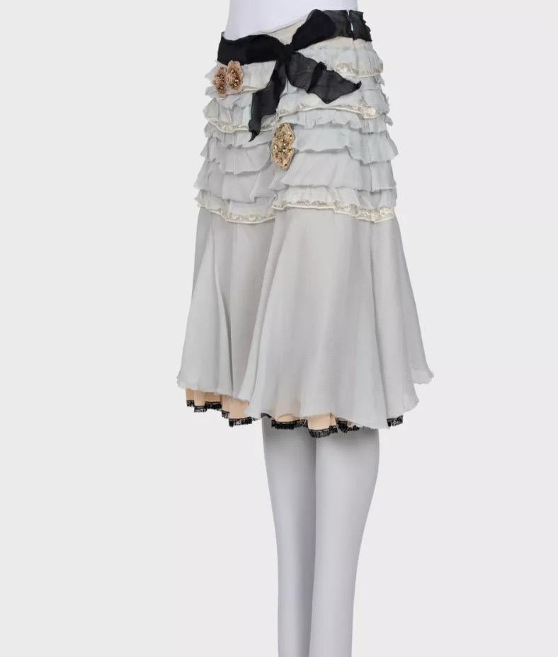 Gray Prada Ruffled Light Blue Skirt with Crystal Brooch Sz.42/ M
