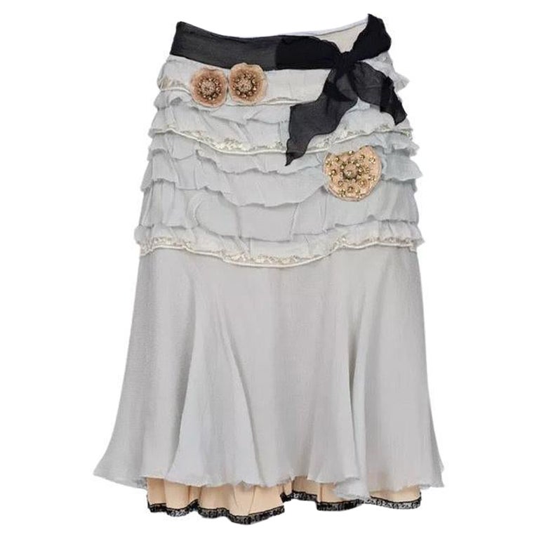 Prada Ruffled Light Blue Skirt with Crystal Brooch Sz.42/ M