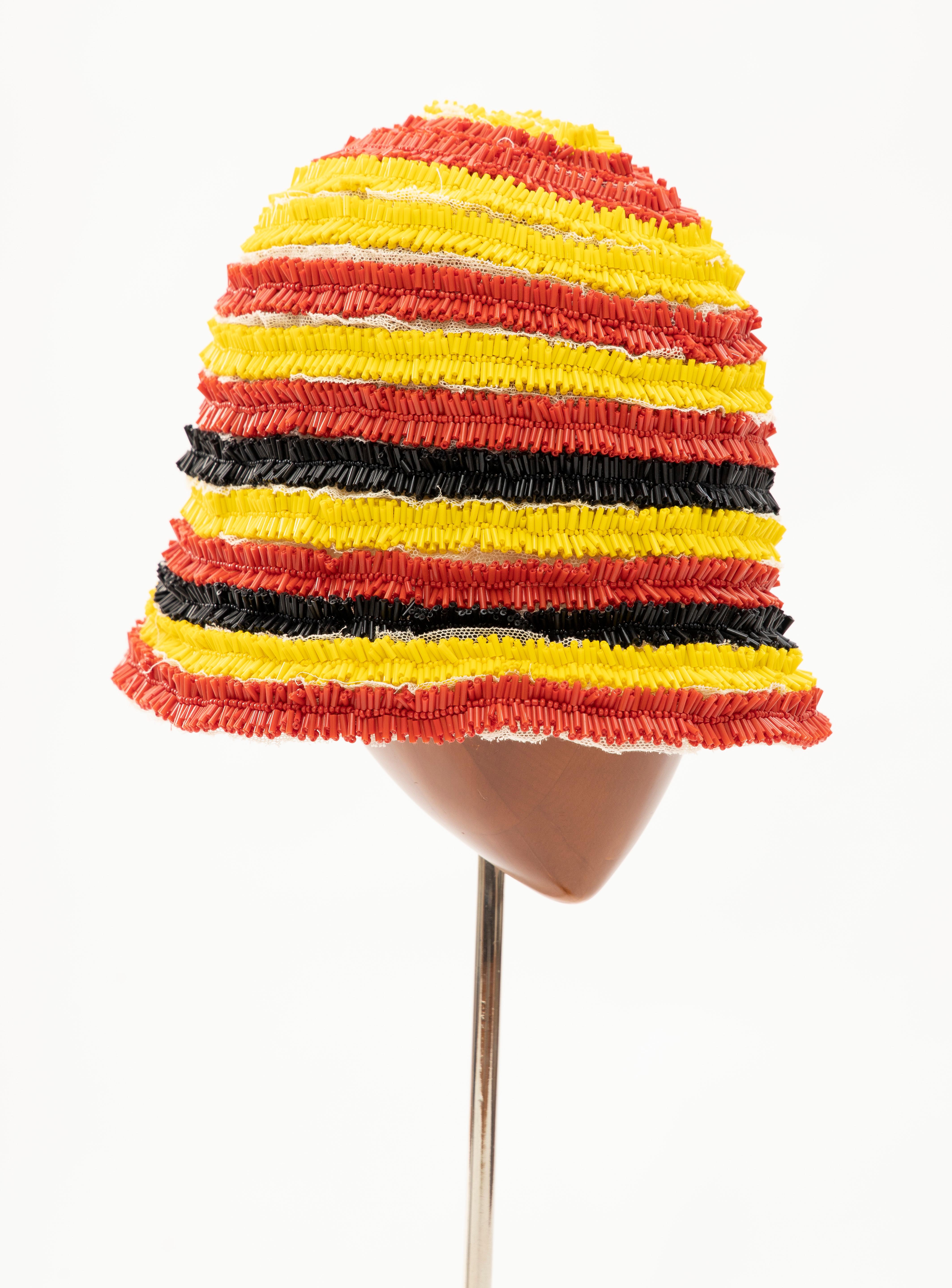 Orange Prada Runway Bead Embroidered Cloche Hat, Spring 2005